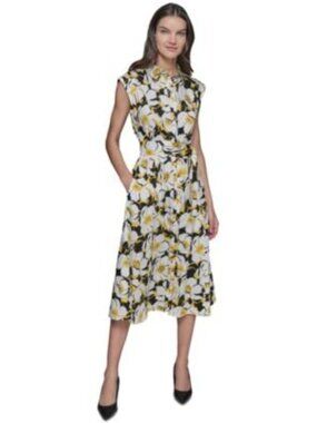 KARL LAGERFELD PARIS Womens Cotton Button-Front Dress Daffodil Floral Sz 10 NWT